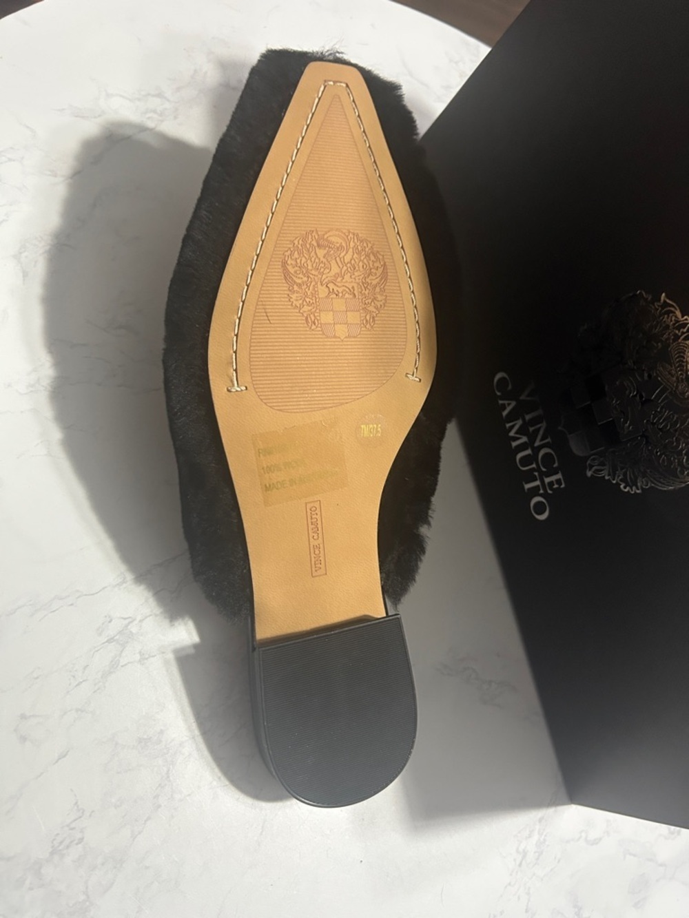 Vince Camuto Black Plush Backless Slippers - Picture 4 of 5